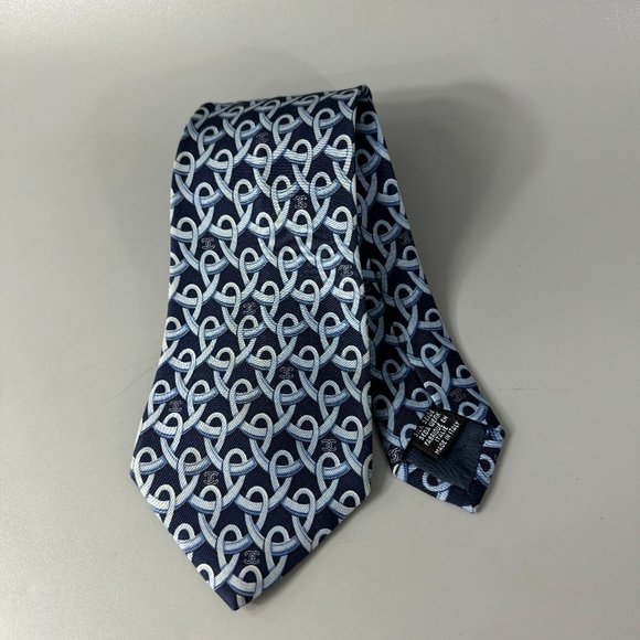 Authentic Chanel CC Logo 100% Silk Necktie, Blue - Picture 1 of 12